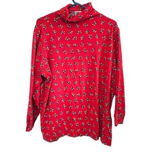 Vintage Mickey & Co Disney Mickey  All Over Print Red Turtleneck Top 2X 8001